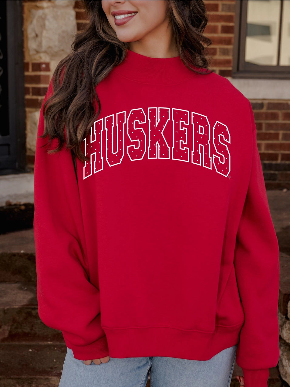 *PREORDER* Nebraska Huskers Polka Dot Mock Neck Sweatshirt