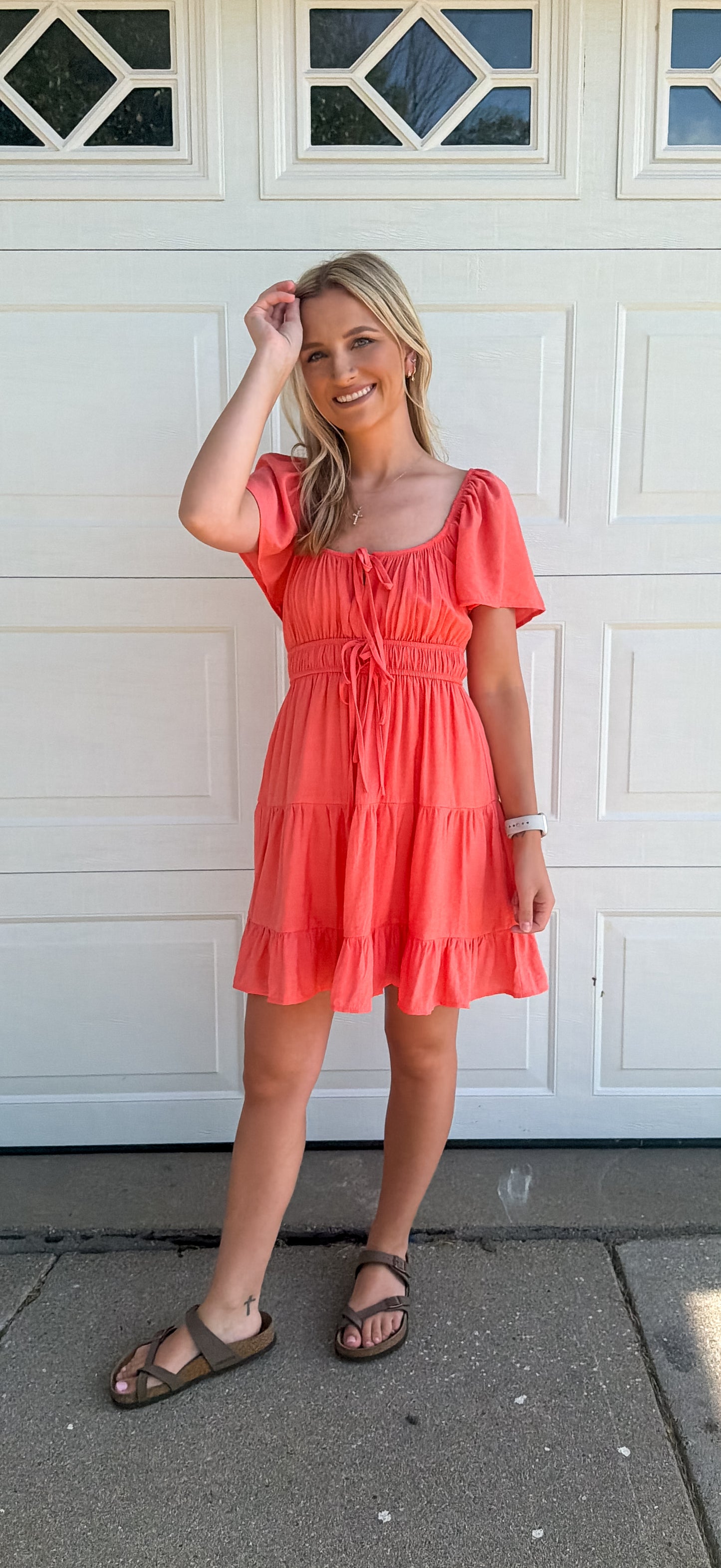 Front Tie Mini Dress - Coral