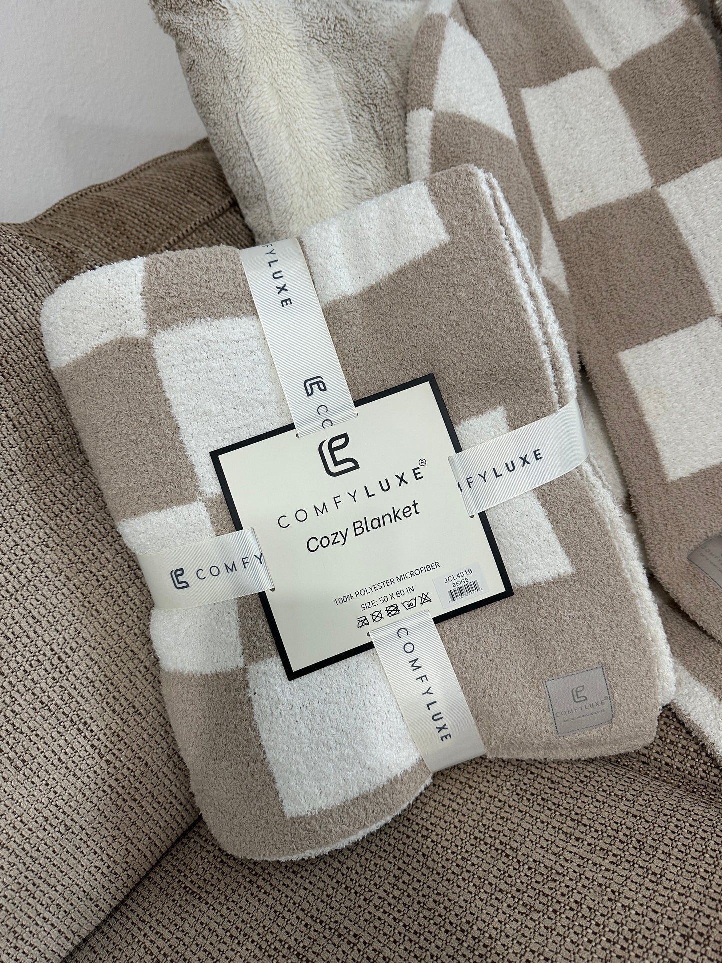 Cozy Luxe blanket - Checkered Beige