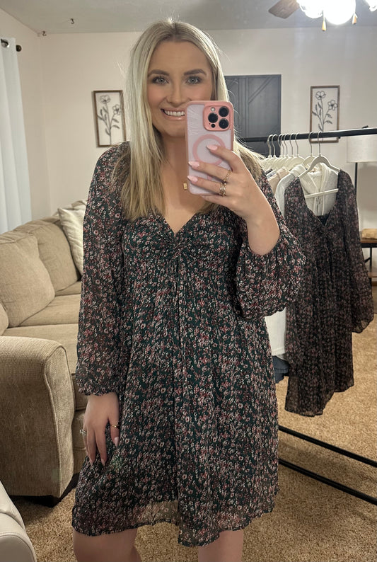 Green Floral Fall Mini Dress