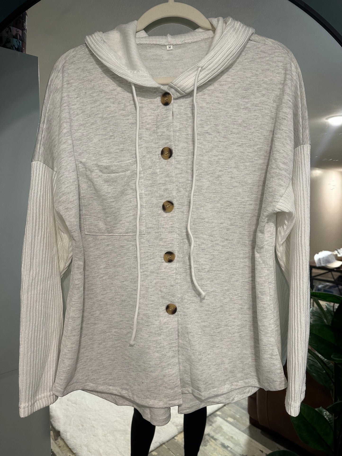 Heather Grey Button Hoodie