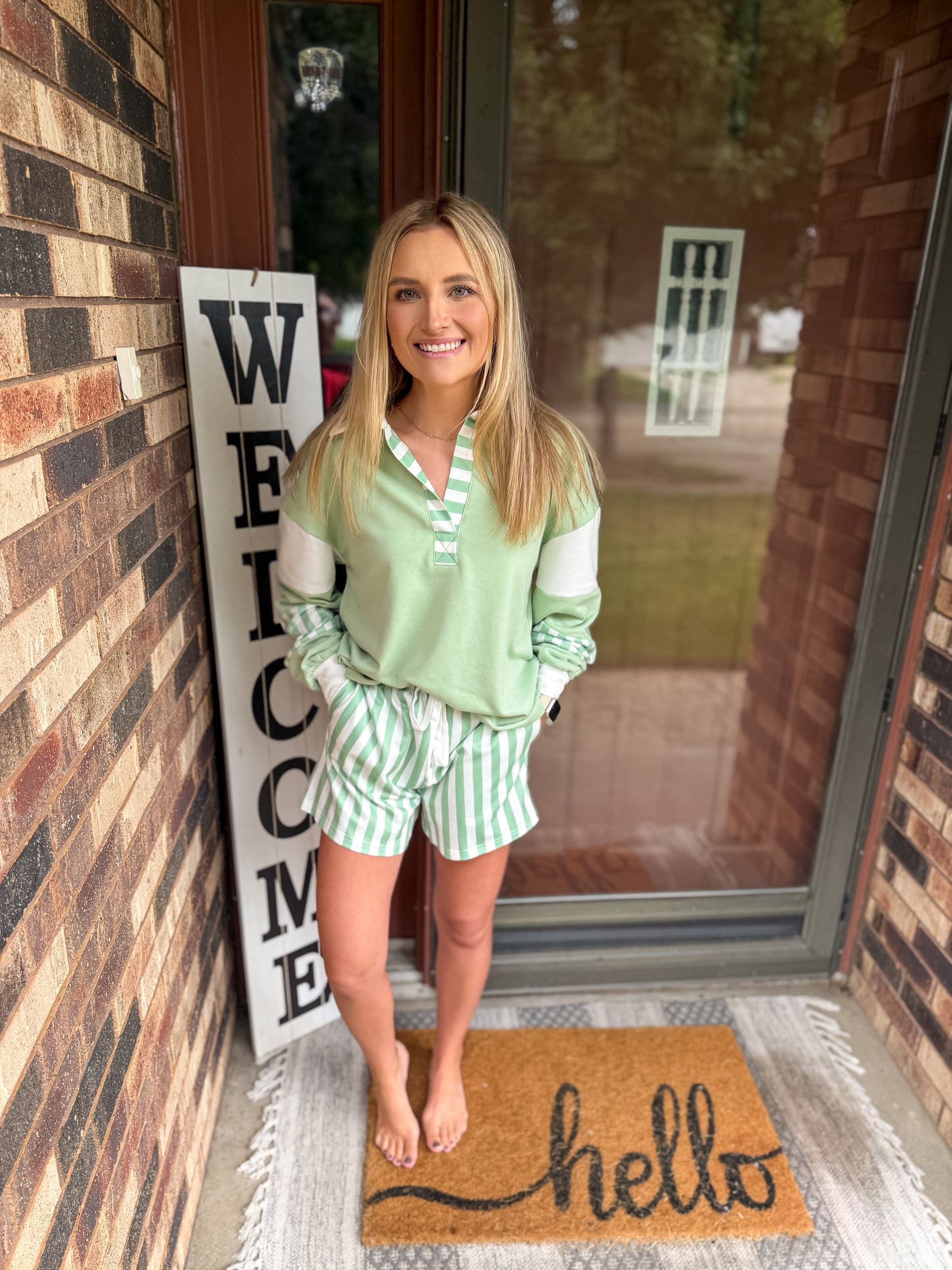 Varsity Striped Lounge Set - green/white