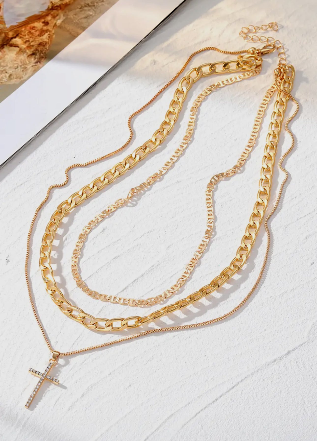 Layered Cross Necklace - Gold