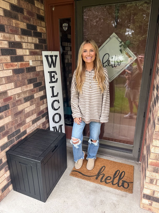 Henley Stripe Sweater - Mocha