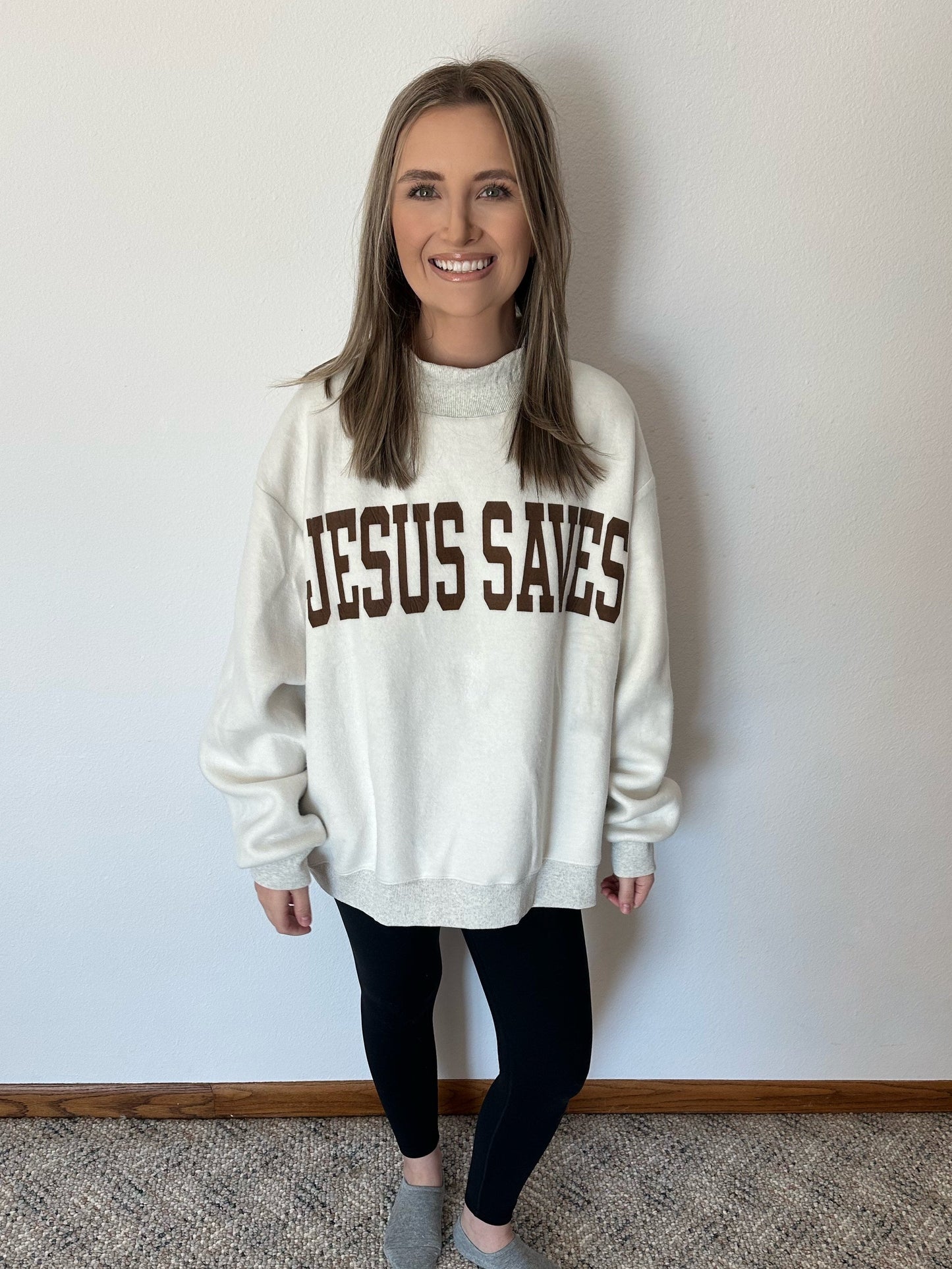 Jesus Saves and Cross Reversible Mock Neck Sweatshirt