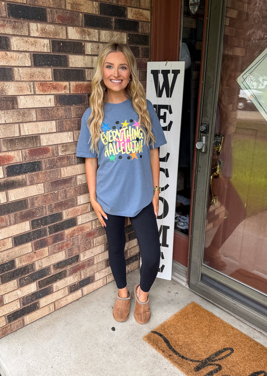 Everything Hallelujah Graphic Tee - vintage blue