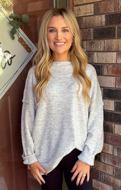 OVERSIZED ROUND NECK EXPOSED SEAM SWEATER - BONE