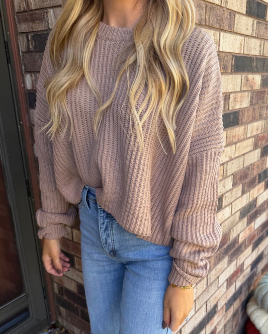COZY RIBBED KNIT SWEATER - TAUPE