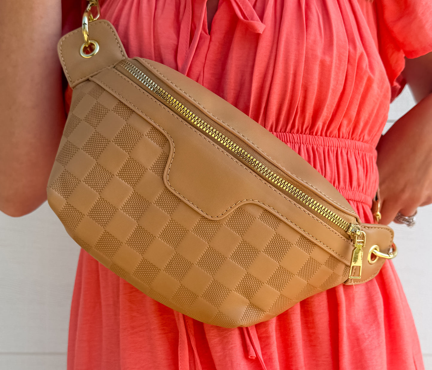 Vegan Leather Crossbody Bum Bag - Camel