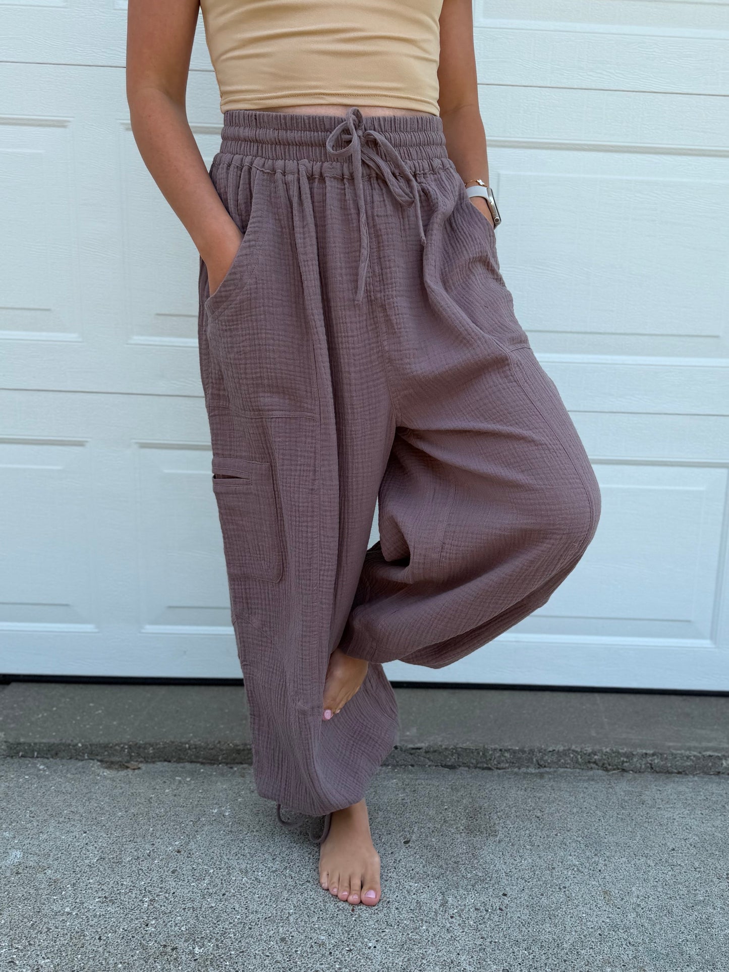 Harlow Gauze Joggers - Mushroom