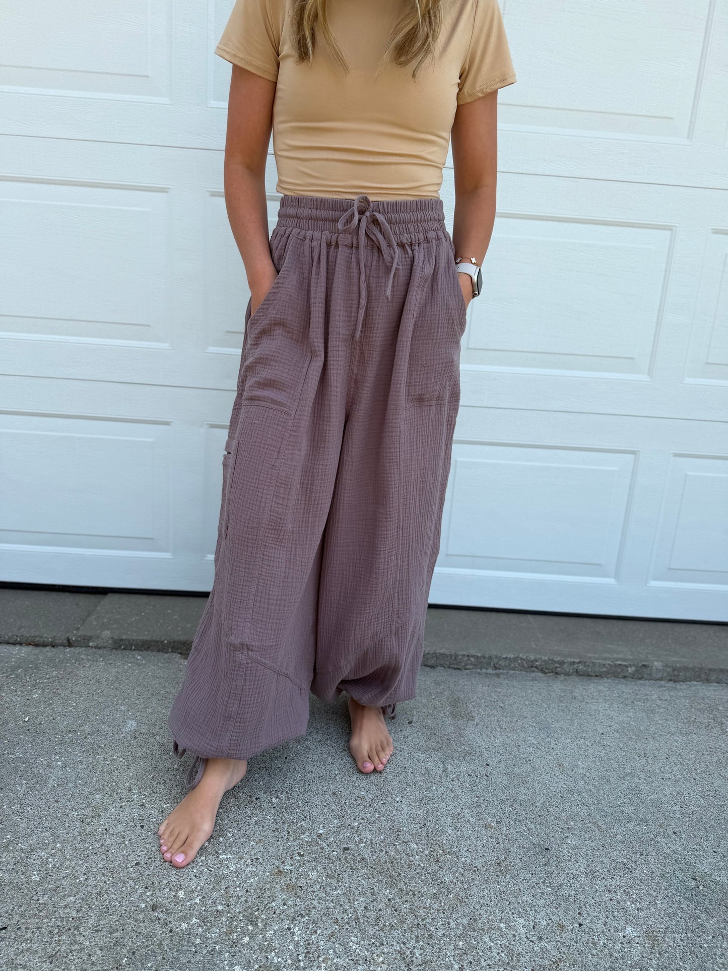 Harlow Gauze Joggers - Mushroom