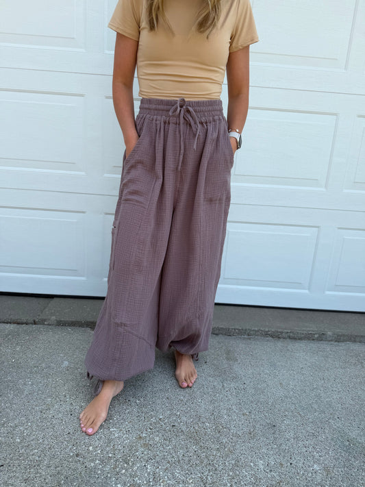 Harlow Gauze Joggers - Mushroom