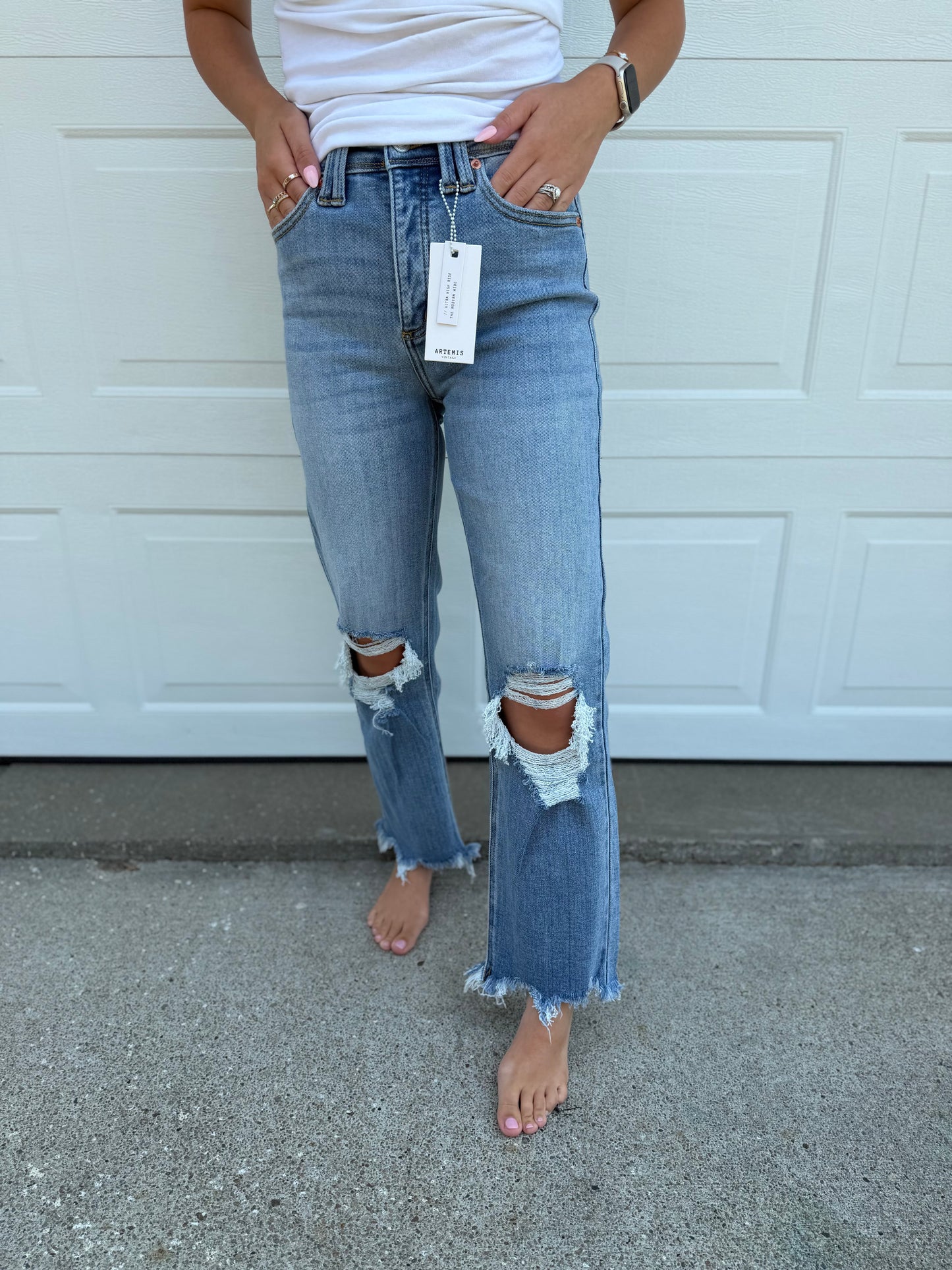 90's Muse Distressed Wide Leg Denim