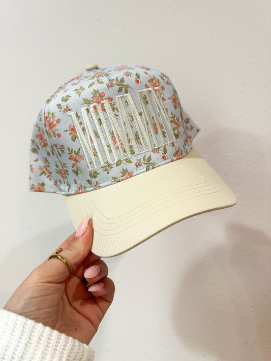 Mommin' Trucker Hat - Blue/Coral/Beige