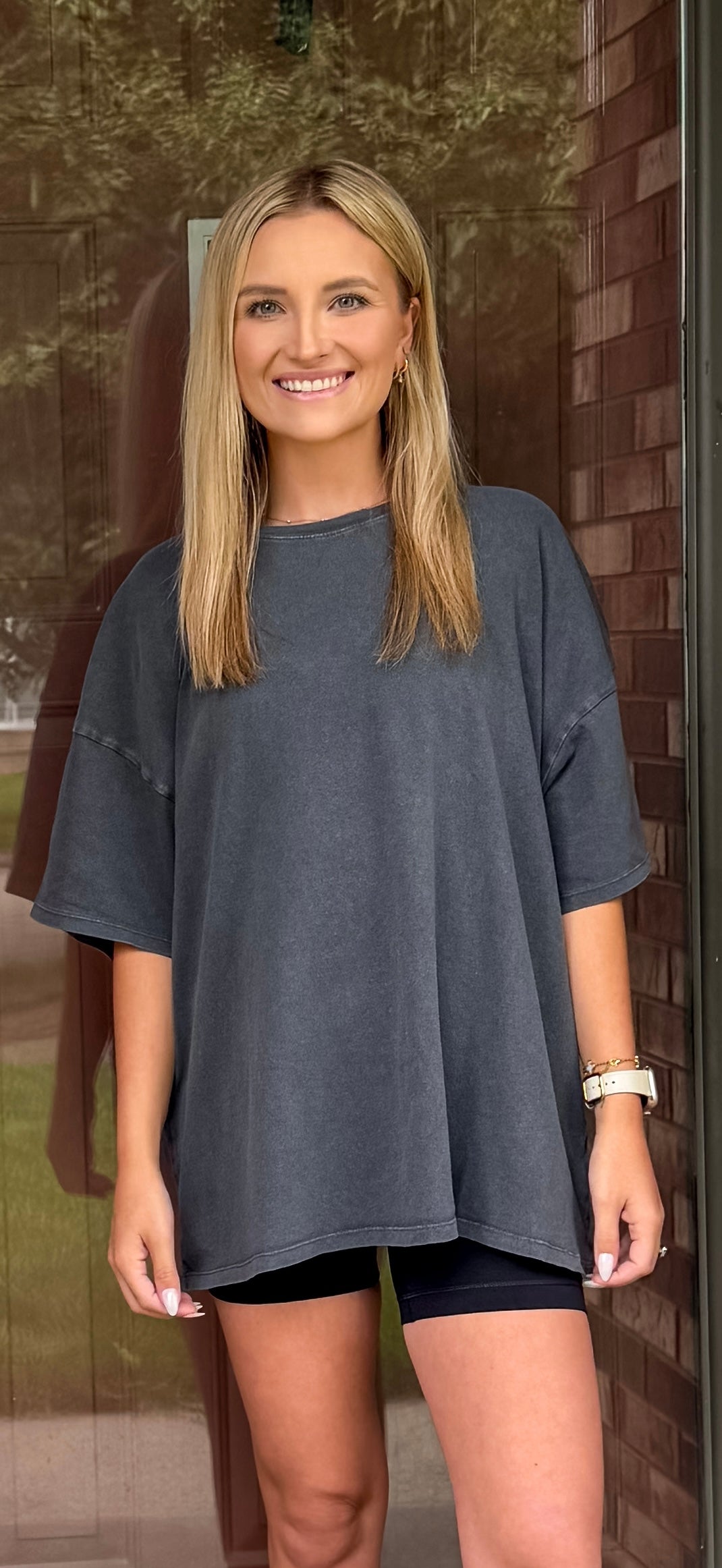 Oversized Mineral Wash Tee - charcoal