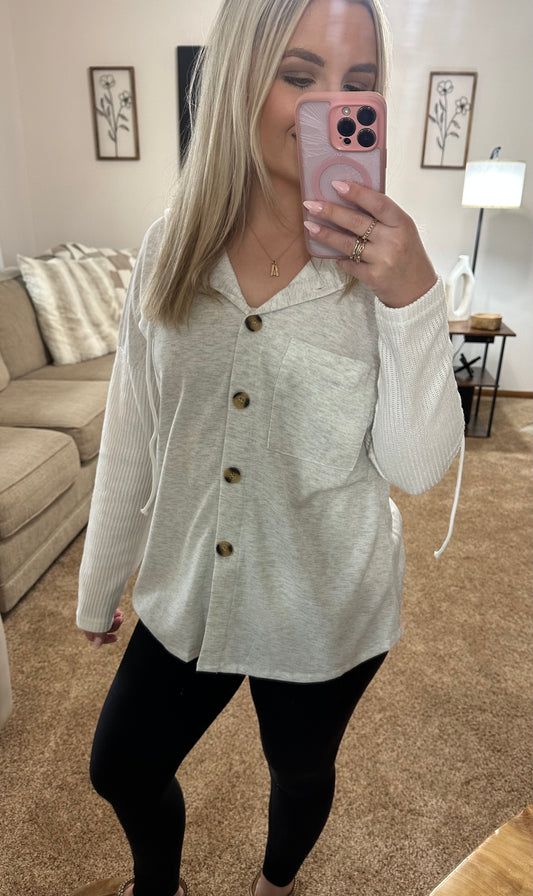 Heather Grey Button Hoodie