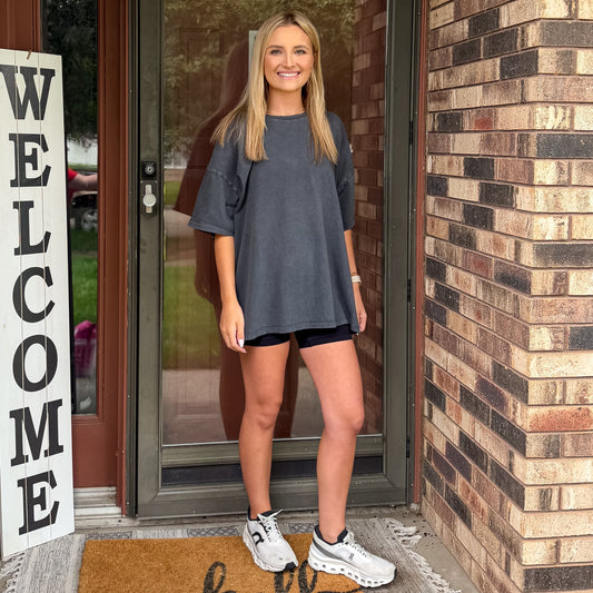 Oversized Mineral Wash Tee - charcoal