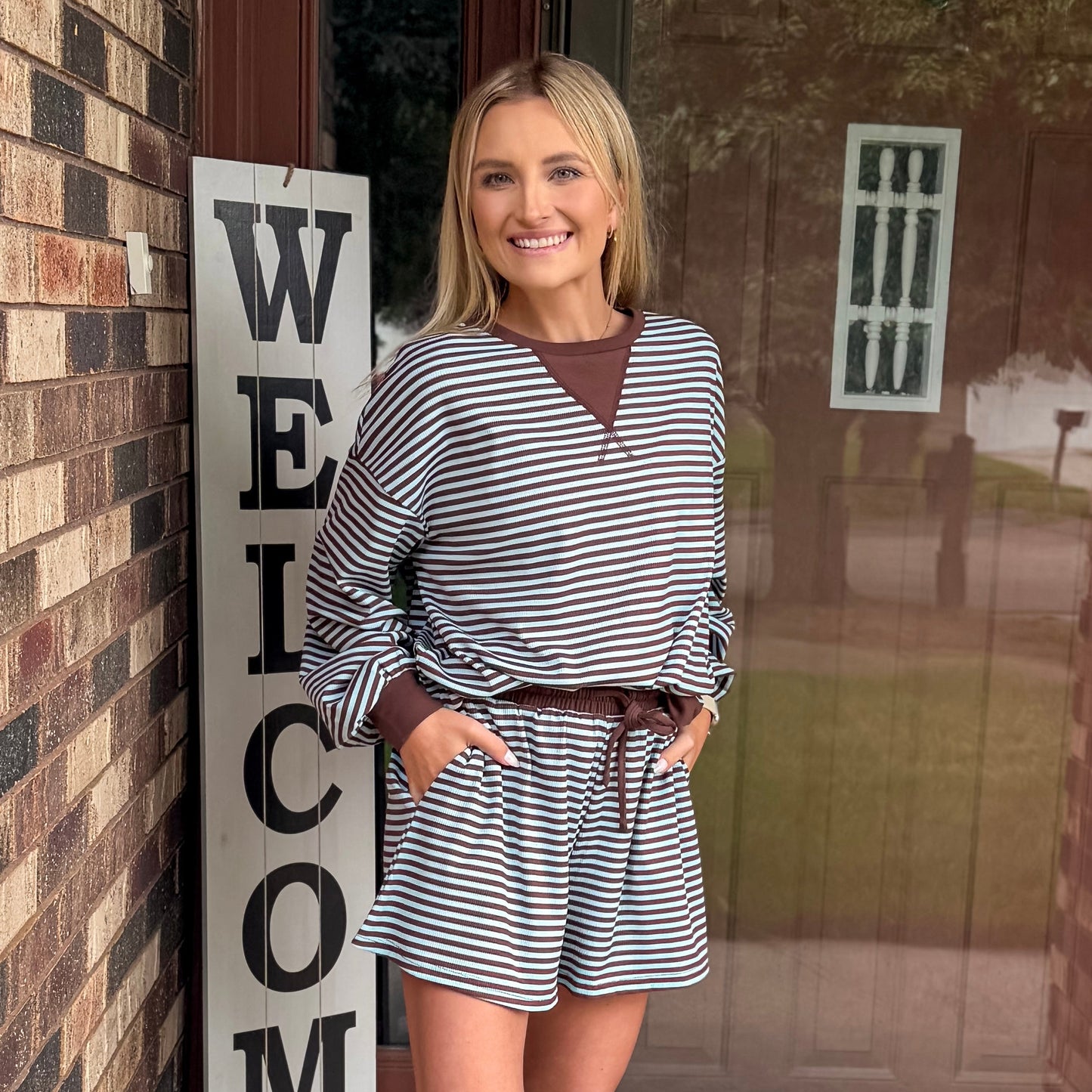 Lena Striped Lounge Set - brown/blue