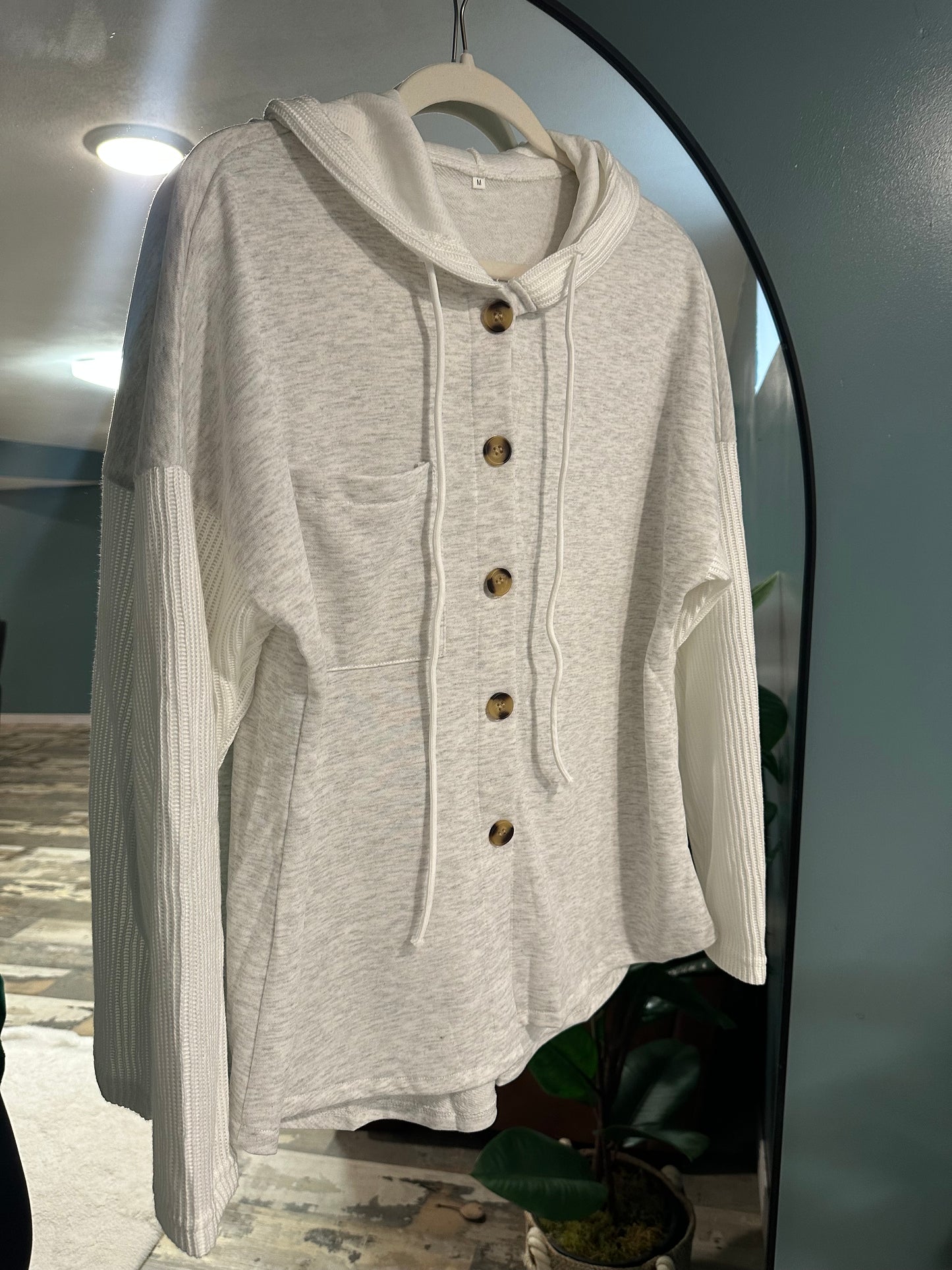 Heather Grey Button Hoodie