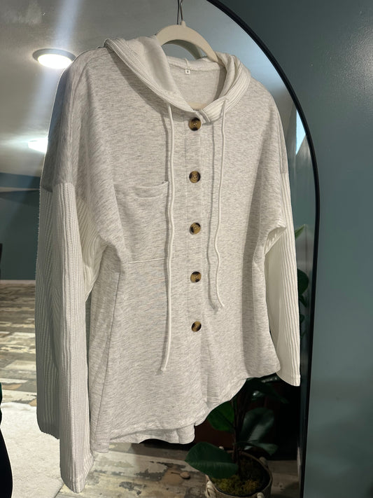 Heather Grey Button Hoodie