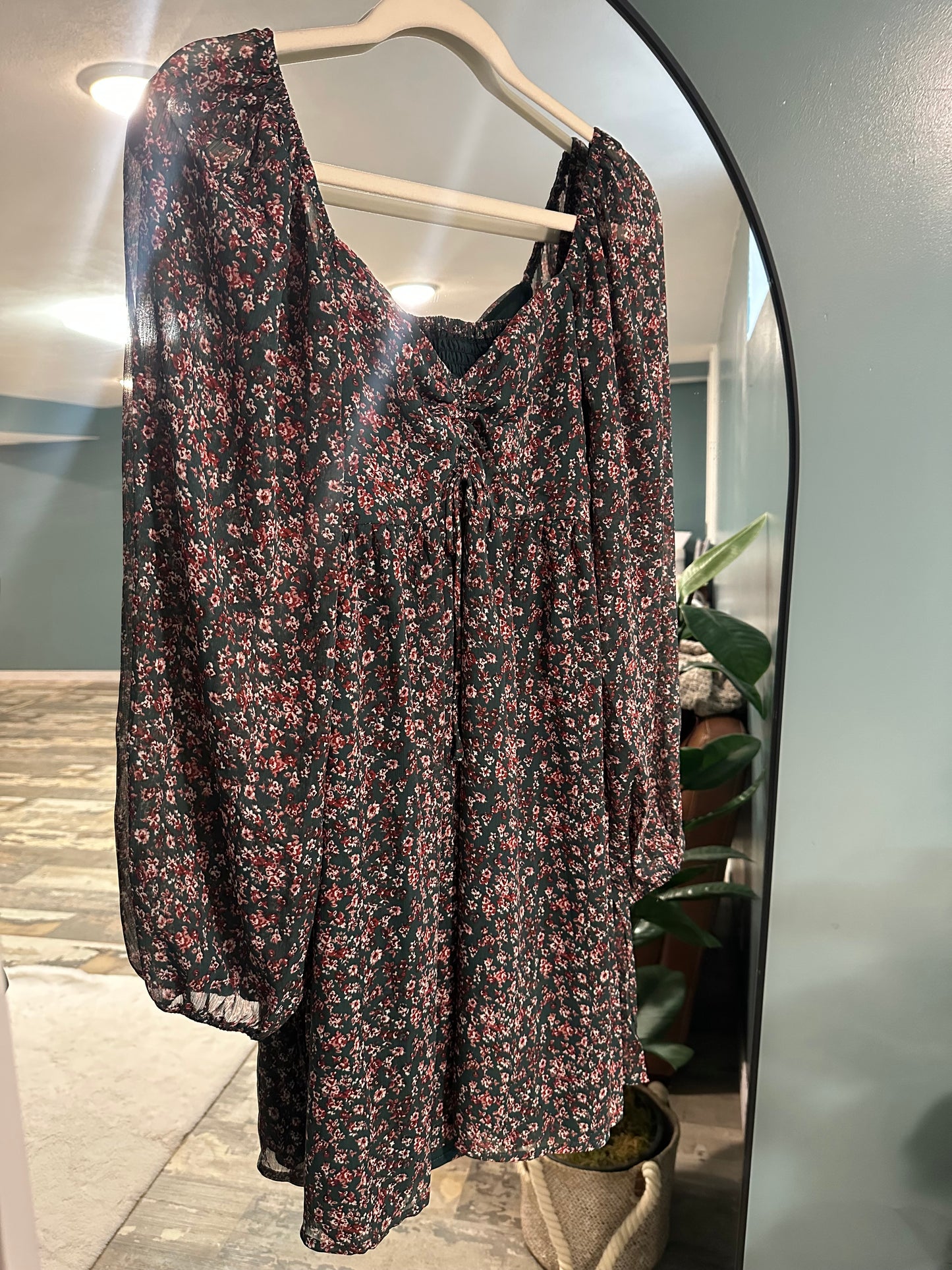 Green Floral Fall Mini Dress