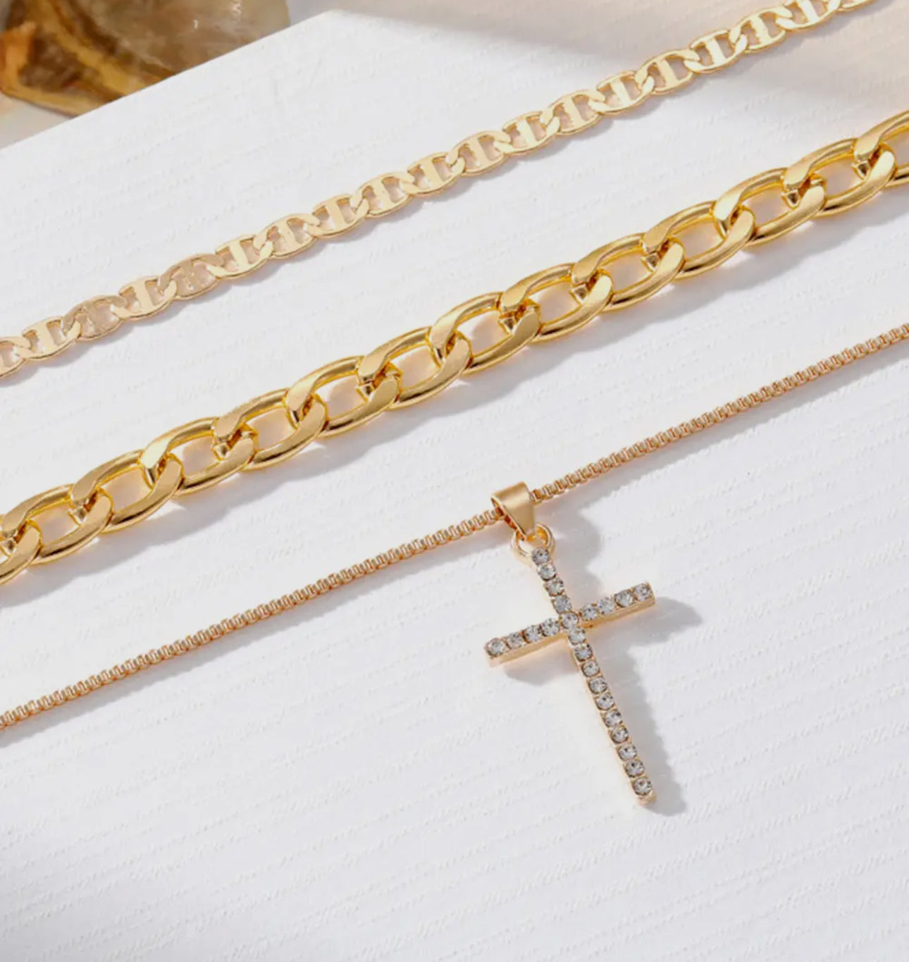 Layered Cross Necklace - Gold