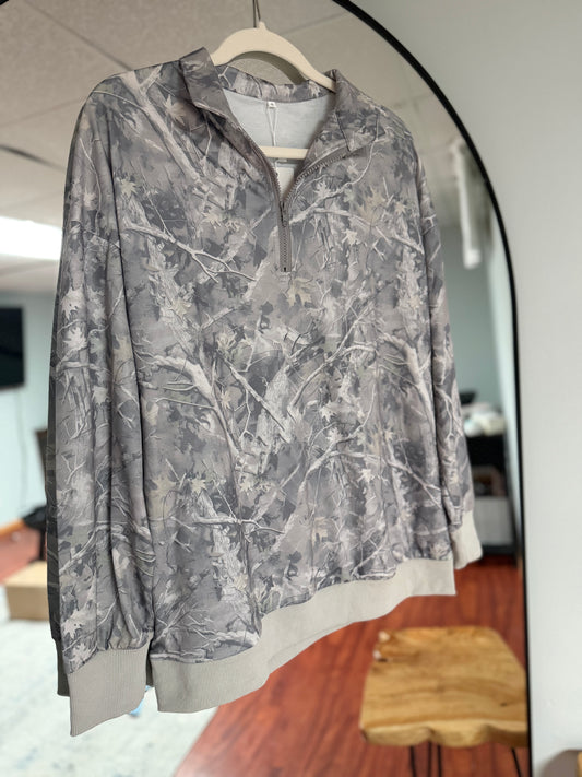 Smoke Camo Quarter Zip - grey