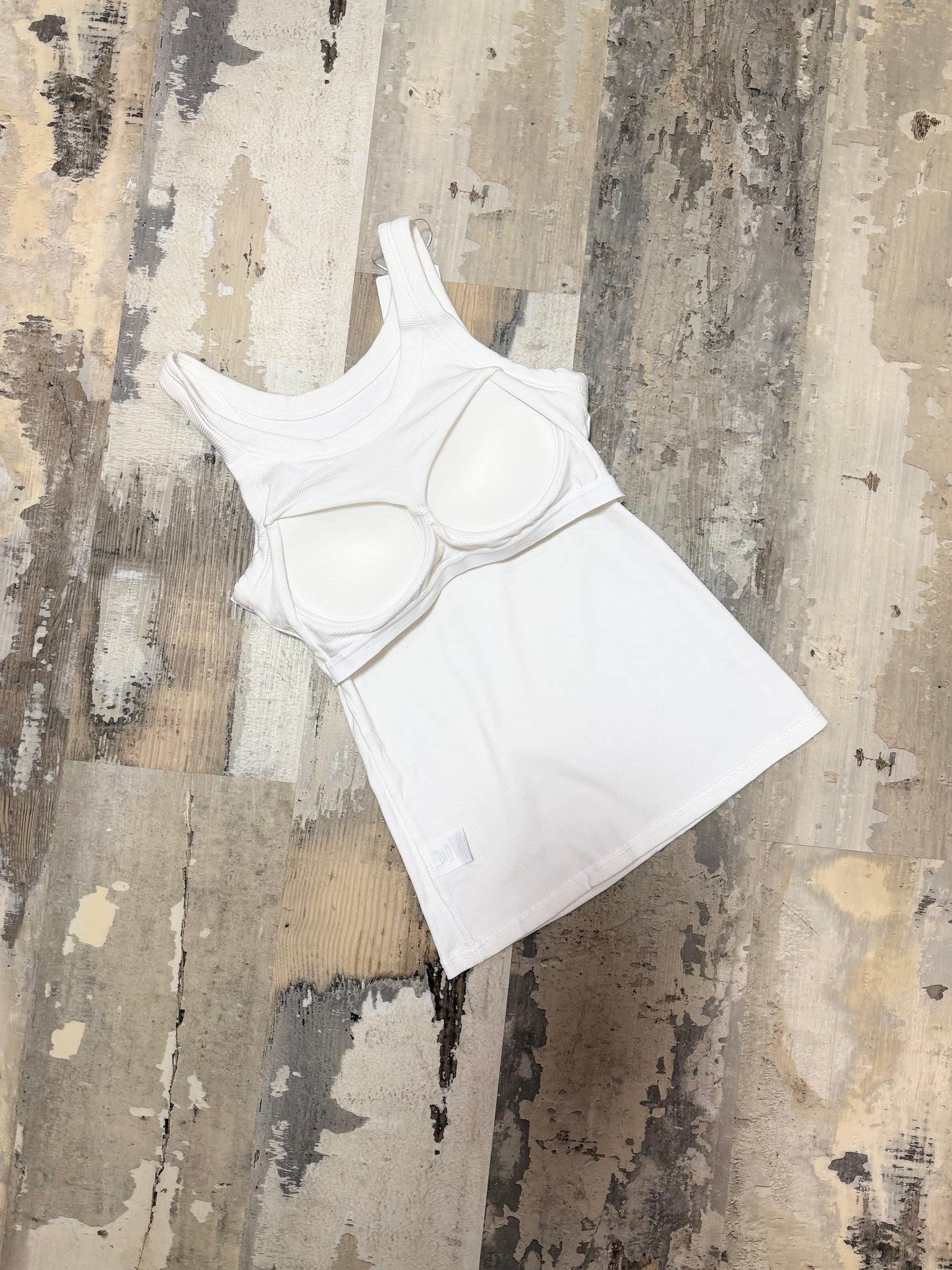Ribbed Tank with Built In Bra - white