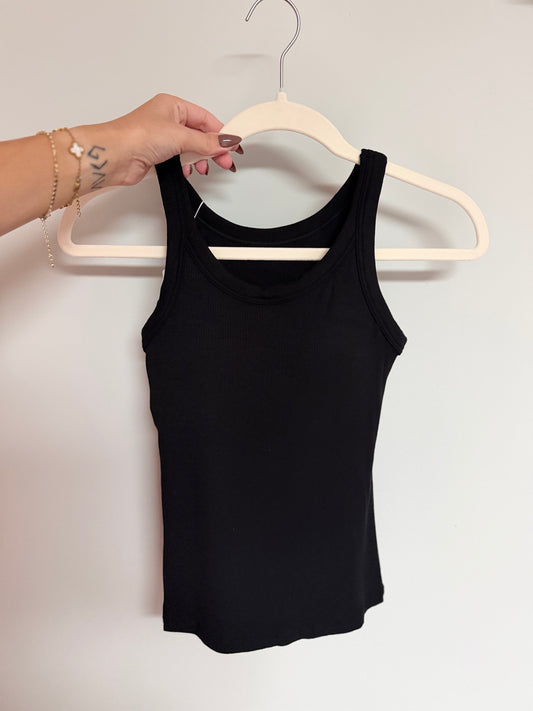 Ribbed Tank with Built In Bra - black