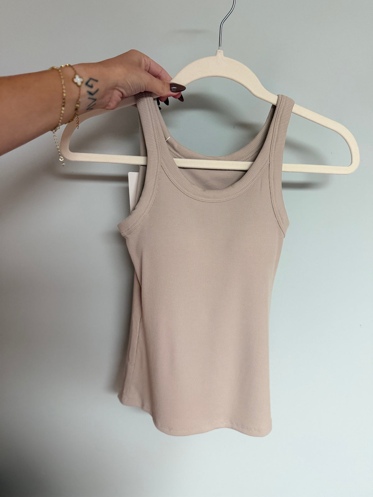 Ribbed Tank with Built In Bra - tan