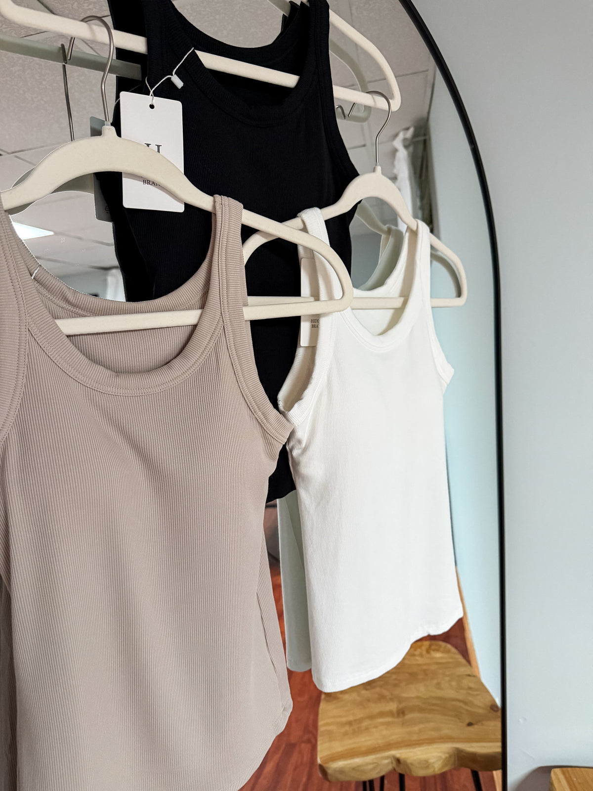 Ribbed Tank with Built In Bra - tan