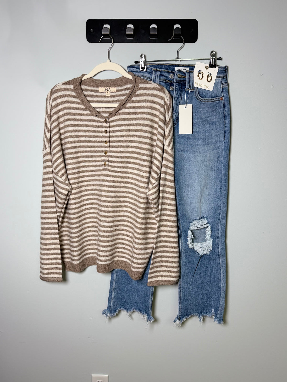 Henley Stripe Sweater - Mocha