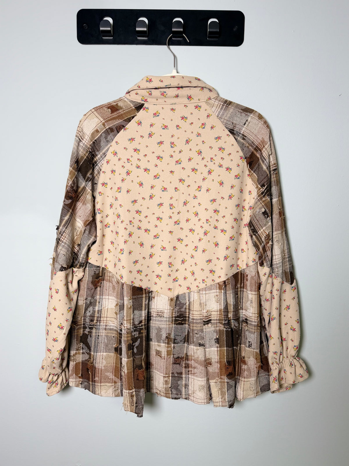 Floral Plaid Patchwork Distressed Shacket