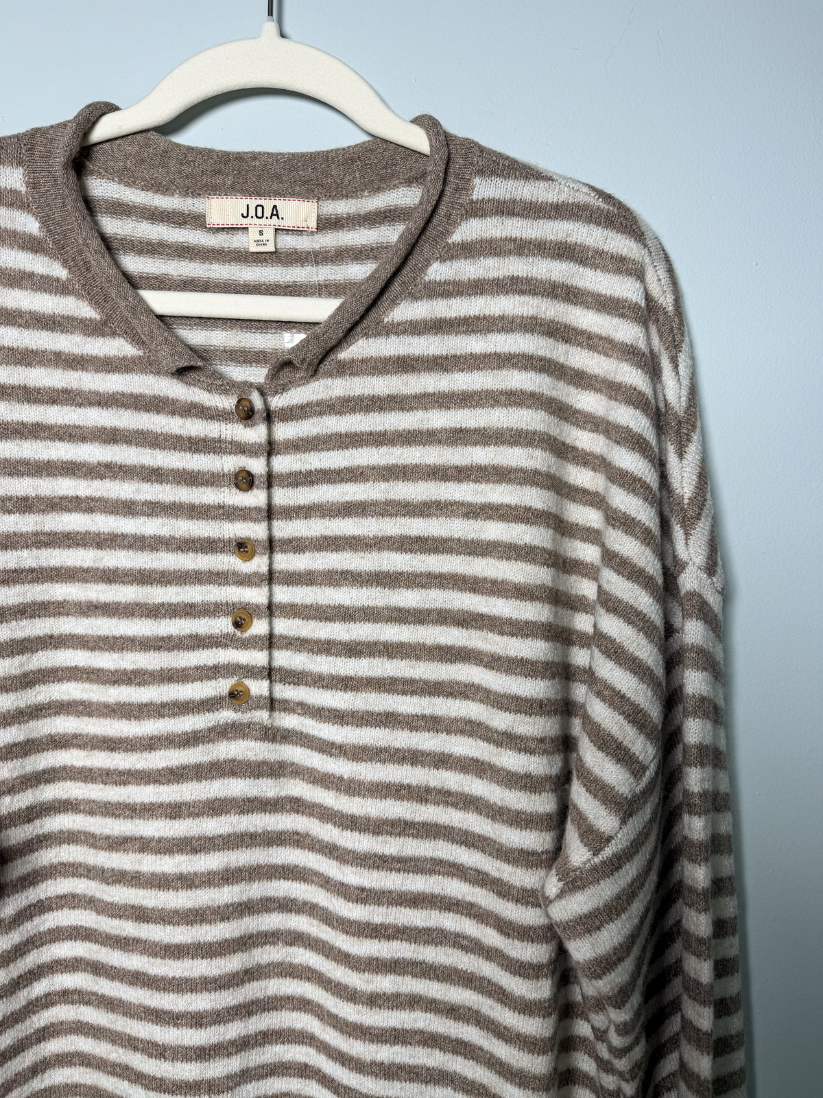 Henley Stripe Sweater - Mocha