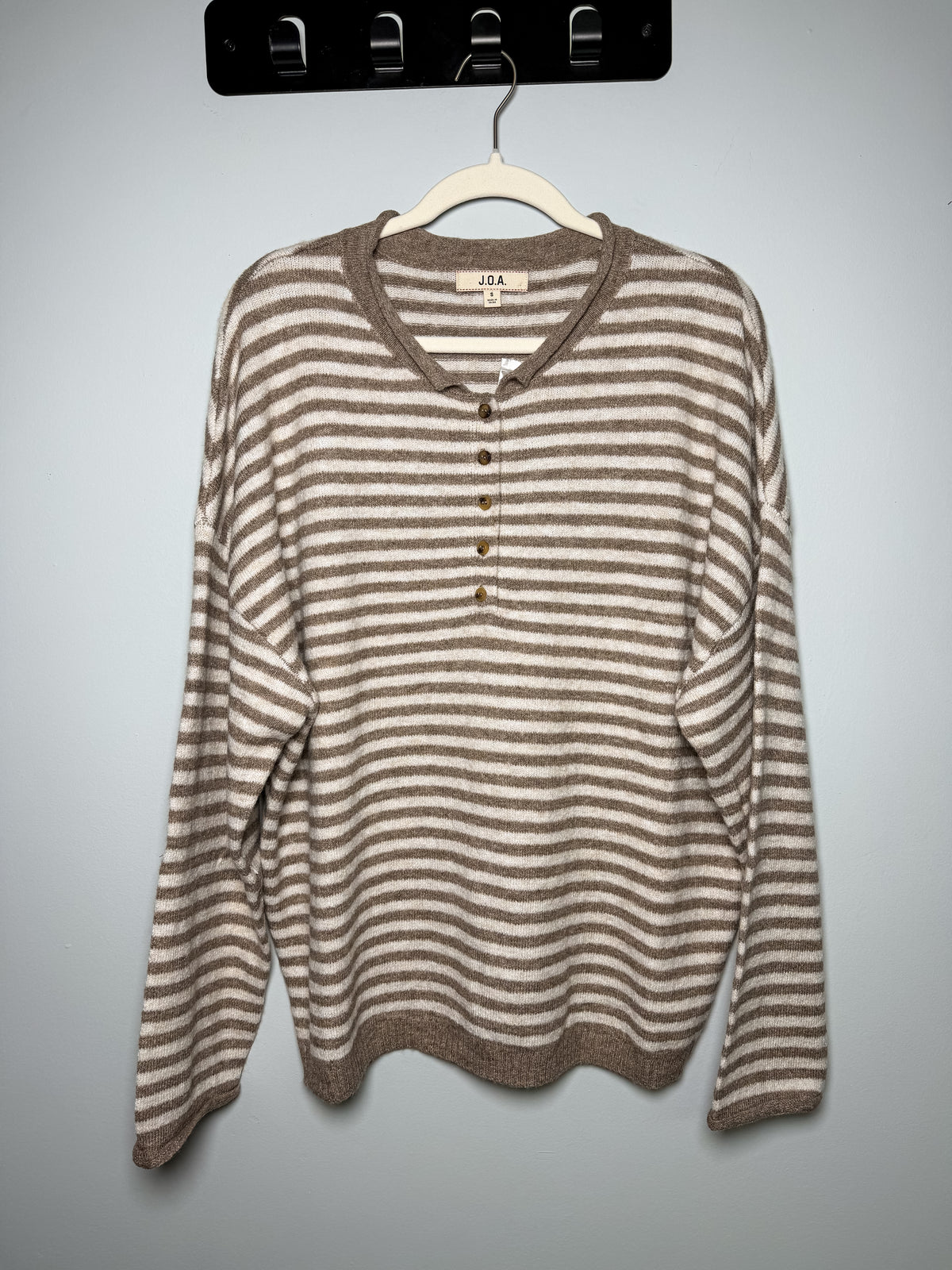 Henley Stripe Sweater - Mocha