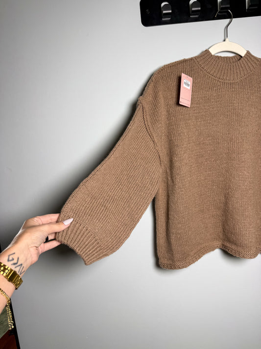 Balloon Sleeve Mockneck Sweater - Khaki