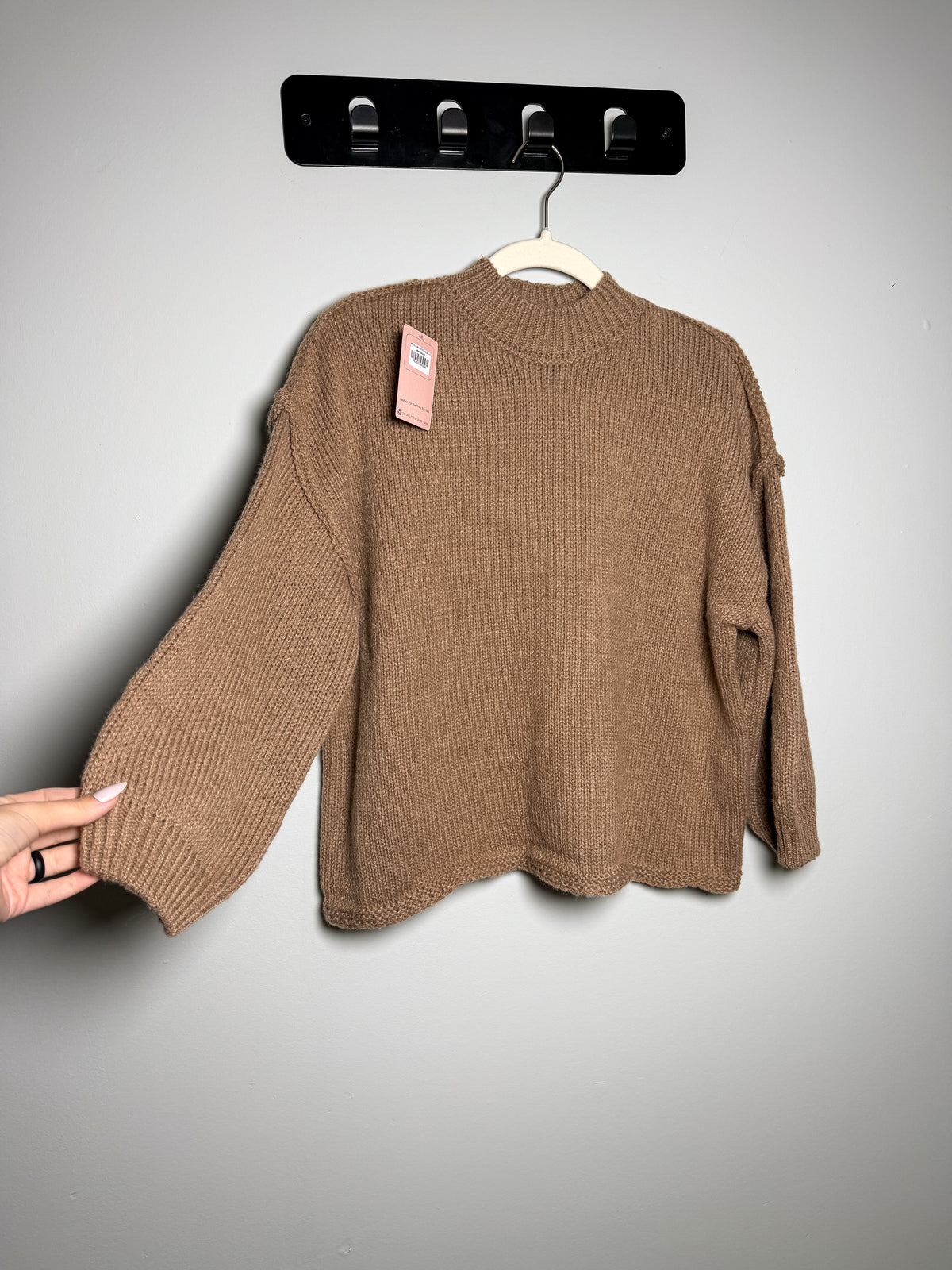 Balloon Sleeve Mockneck Sweater - Khaki