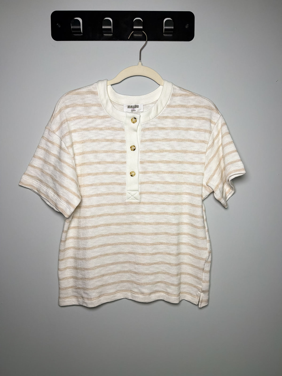 Striped Short Sleeve Henley Tee - Taupe
