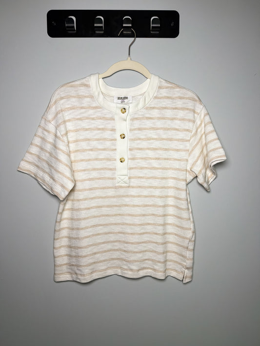 Striped Short Sleeve Henley Tee - Taupe