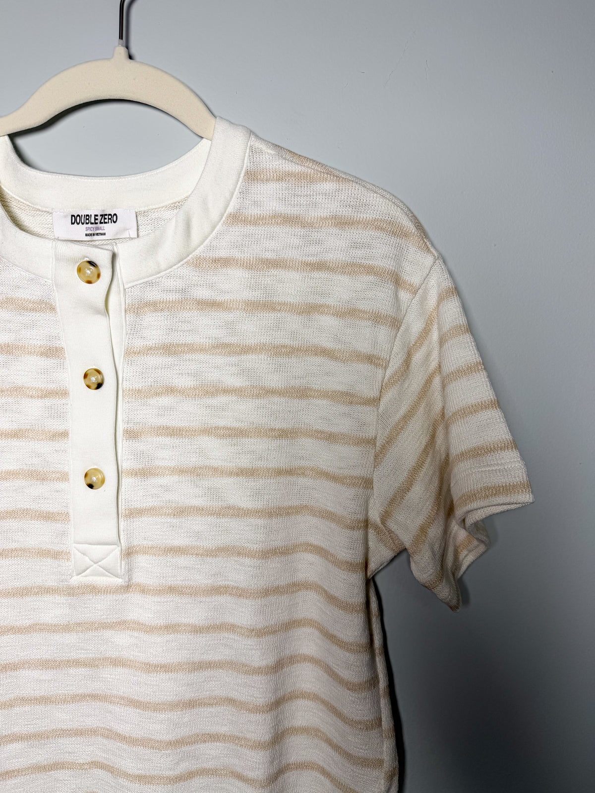 Striped Short Sleeve Henley Tee - Taupe