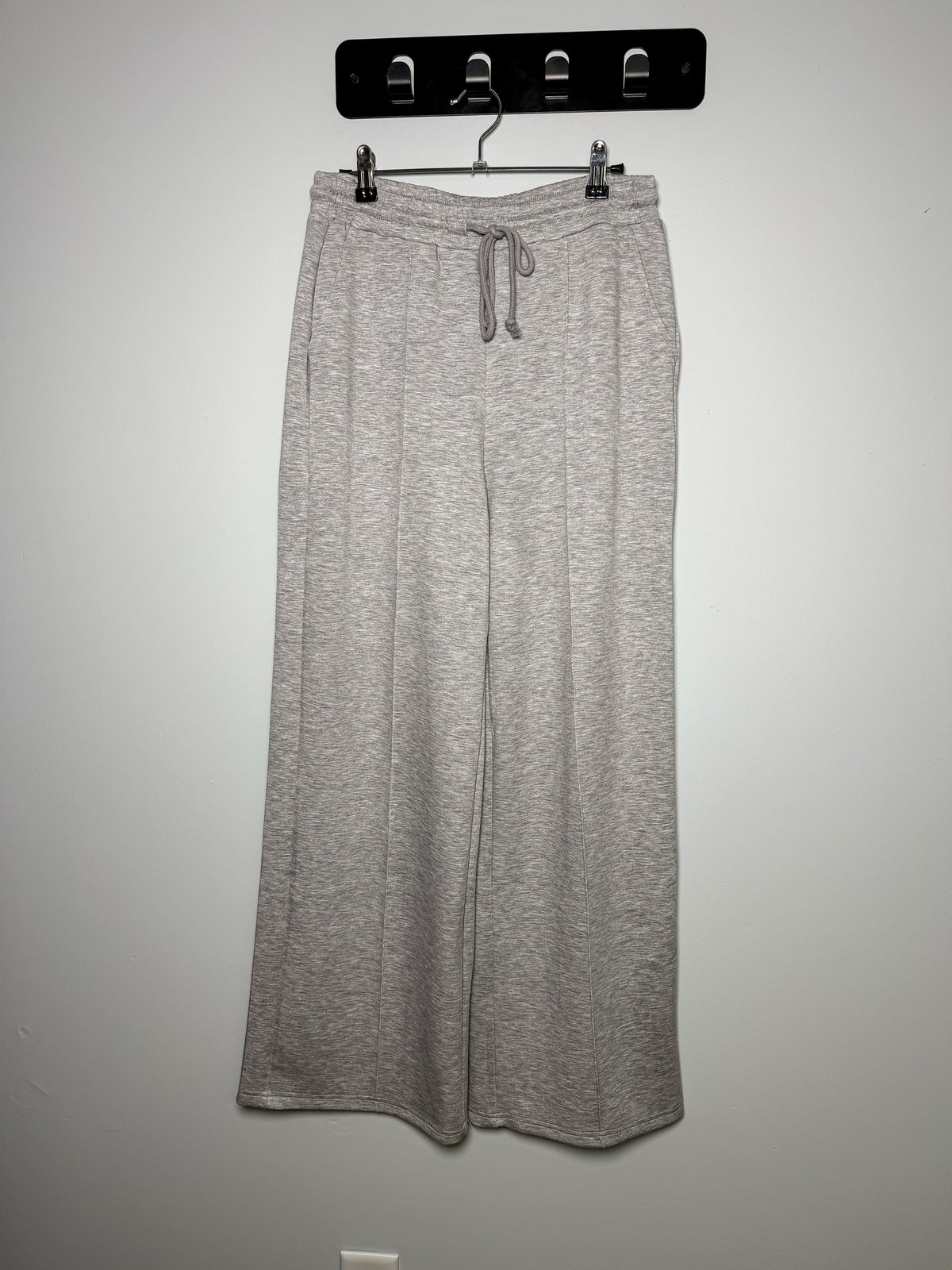 Drawstring Waist Pintuck Wide Leg Pants - Heather Grey