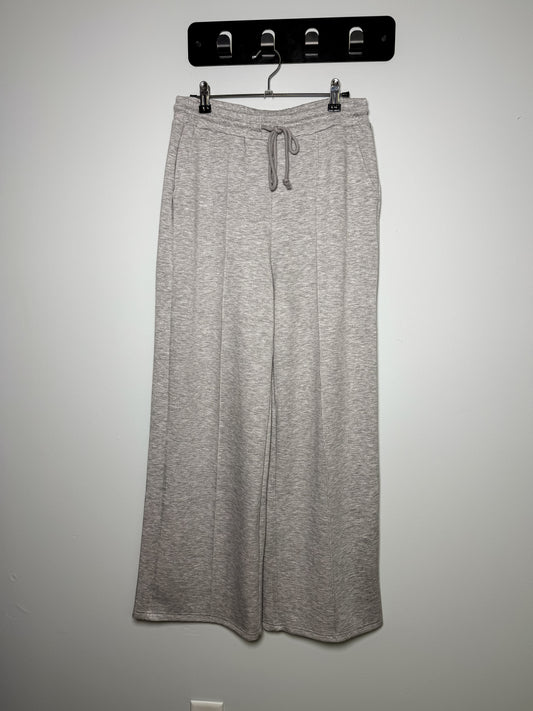 Drawstring Waist Pintuck Wide Leg Pants - Heather Grey