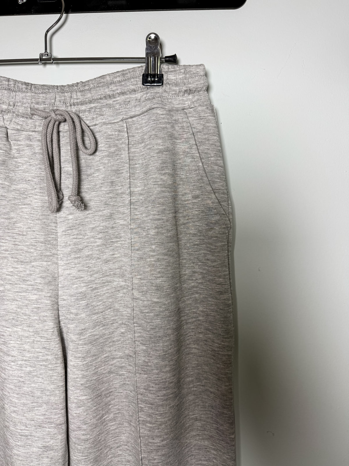 Drawstring Waist Pintuck Wide Leg Pants - Heather Grey