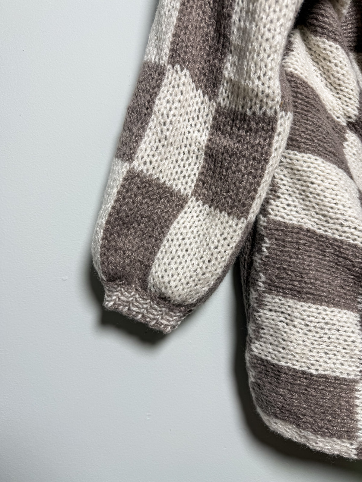 Checkerboard Knit Cardigan - Taupe