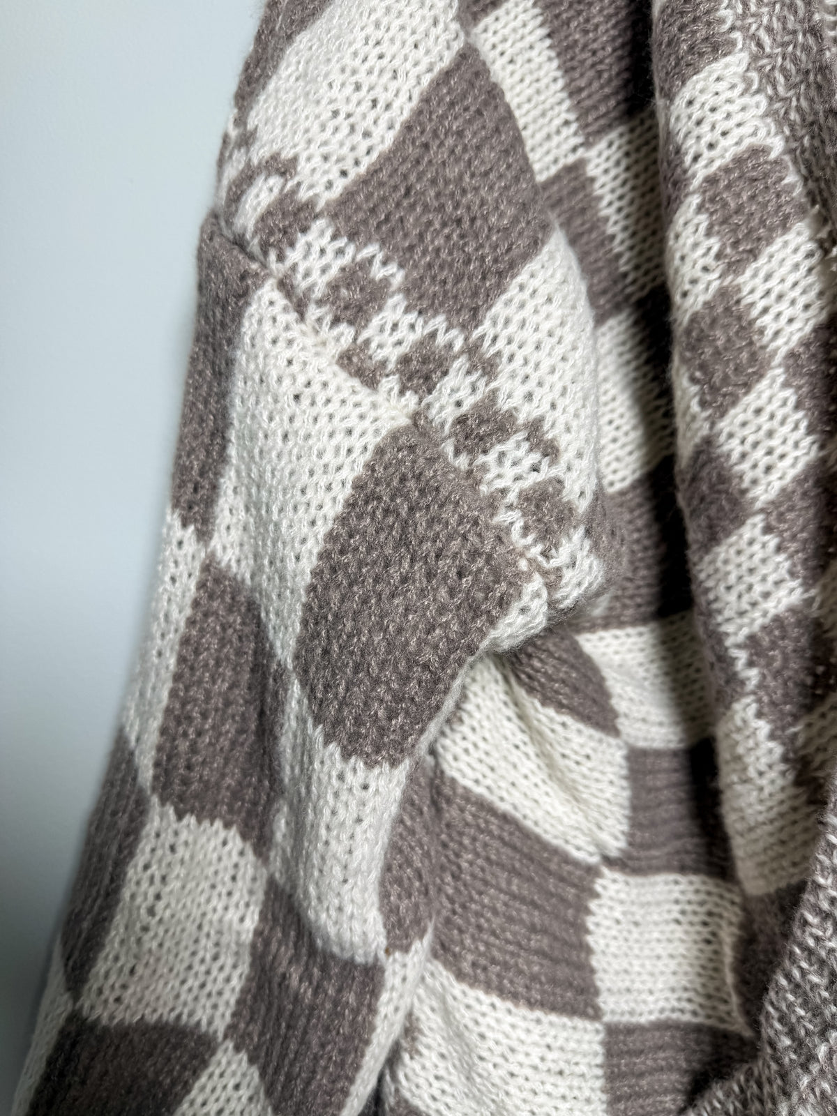 Checkerboard Knit Cardigan - Taupe
