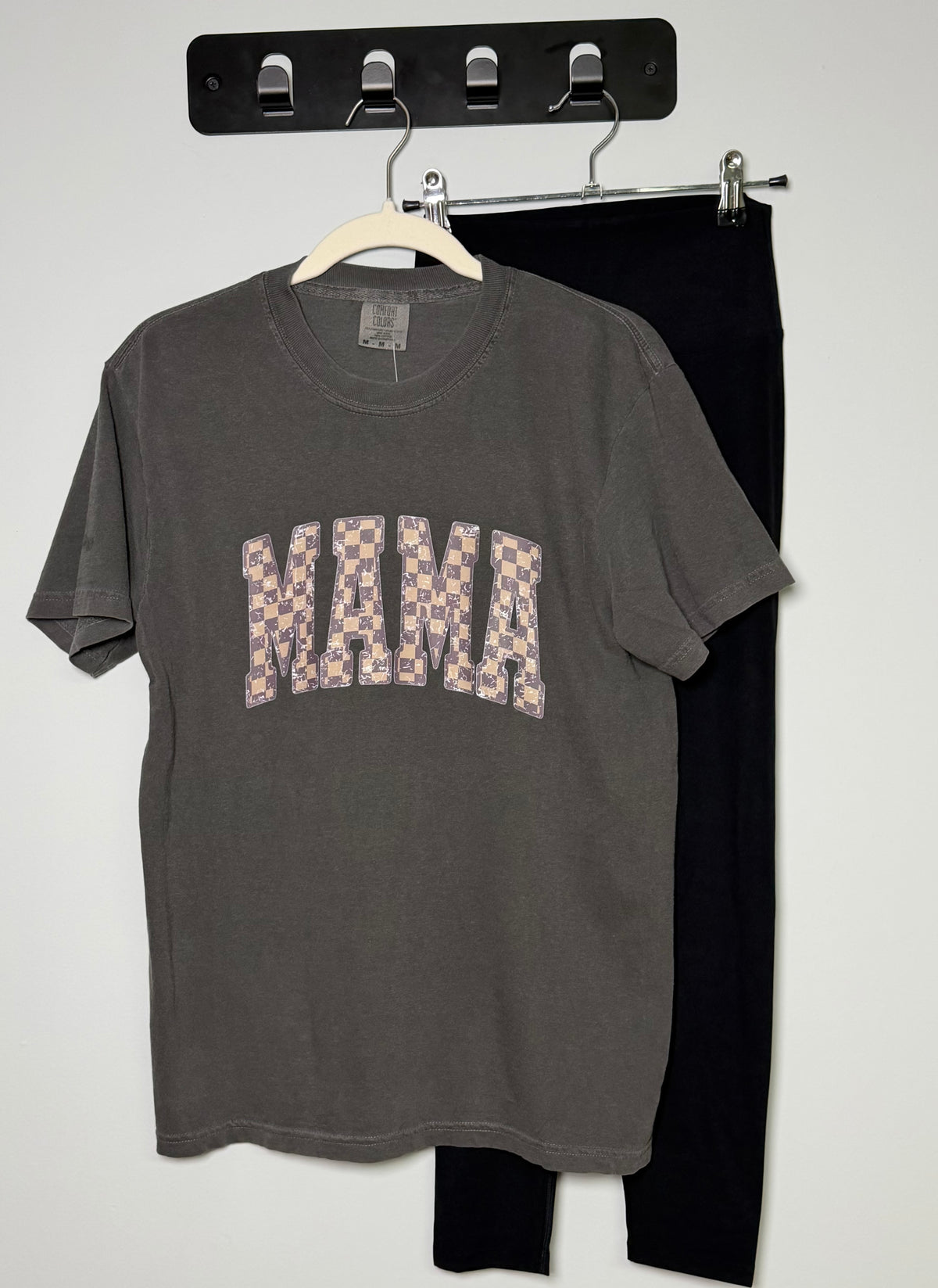 Checkered Mama Graphic Tee - charcoal