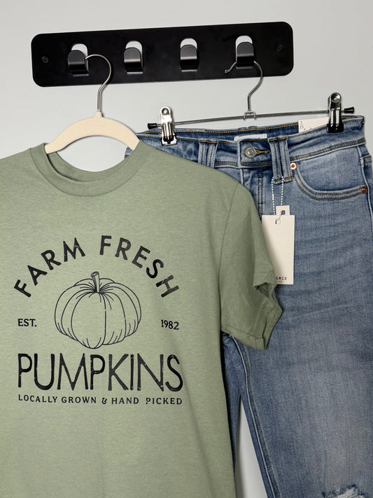 Farm Fresh Pumpkins Graphic Tee - sage green