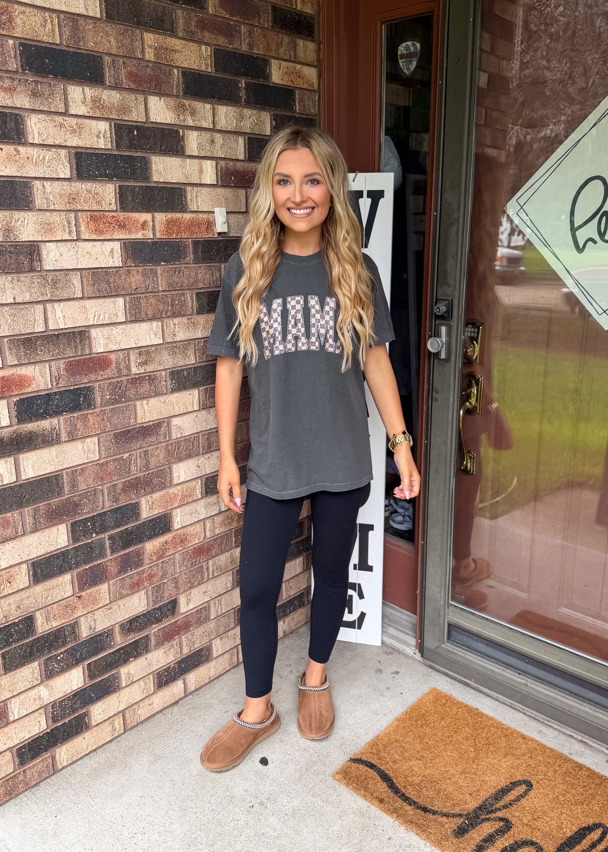 Checkered Mama Graphic Tee - charcoal