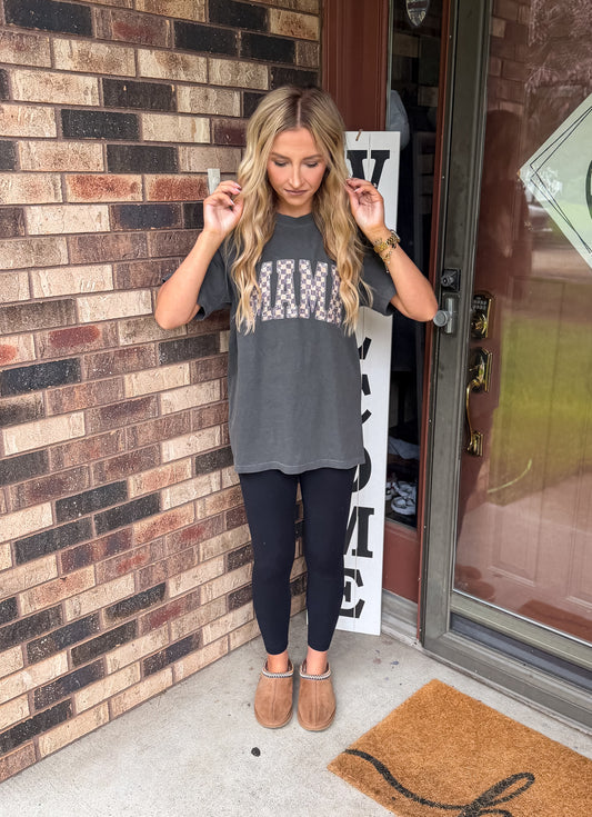 Checkered Mama Graphic Tee - charcoal