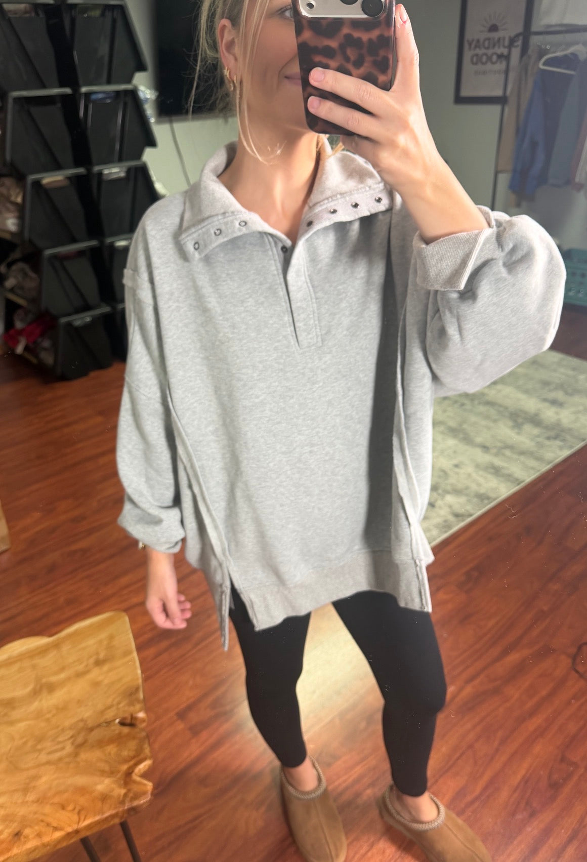 MINERAL WASH SNAP PULLOVER - HEATHER GREY